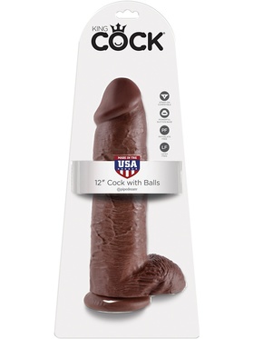 King Cock: Realistic Dildo with Balls, 31 cm, mørk