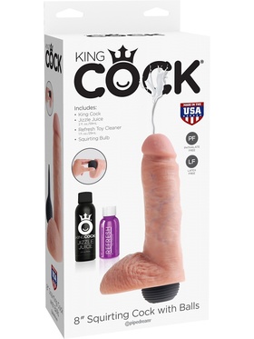 King Cock: Squirting Cock with Balls, 20 cm, lys