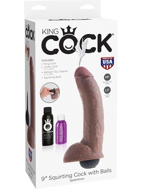 King Cock: Squirting Cock with Balls, 23 cm, mørk