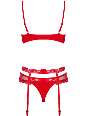 Obsessive: Heartina, Underwire Bra, Garter Belt, Thong, rød