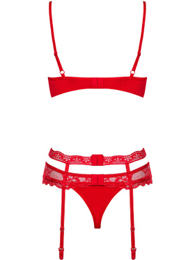 Obsessive: Heartina, Underwire Bra, Garter Belt, Thong, rød