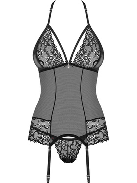 Obsessive: 838-COR-1, Corset & Thong, svart