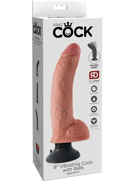 King Cock: Vibrating Cock with Balls, 23 cm, lys
