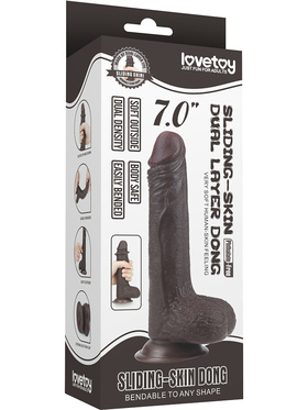 LoveToy: Sliding-Skin Dildo, 17.5 cm, mørk