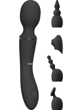 Vive: Nami, Pulse-Wave Wand Vibrator with Clitoral Sleeves, svart