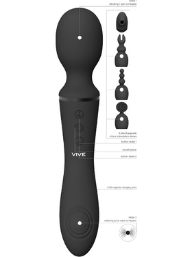 Vive: Nami, Pulse-Wave Wand Vibrator with Clitoral Sleeves, svart