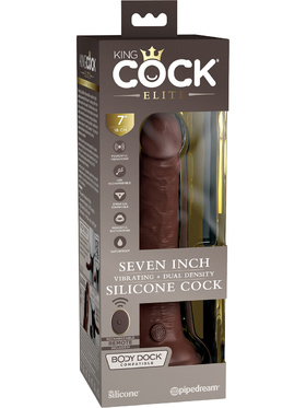 King Cock Elite: Dual Density Silicone Vibrating Cock, 21 cm, mørk