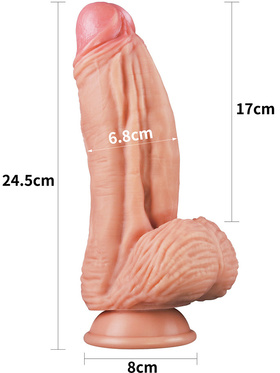 LoveToy: Dual-Layered Silicone Cock, 25 cm, lys