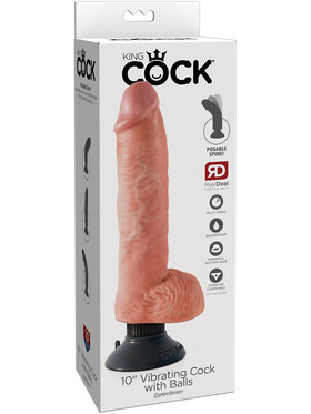 King Cock: Vibrating Cock with Balls, 25 cm, lys