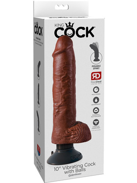 King Cock: Vibrating Cock with Balls, 25 cm, mørk