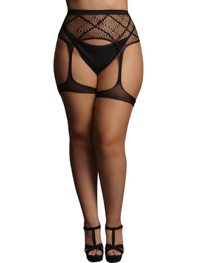 Le Désir: Striped, Fishnet Garterbelt, One Size Plus