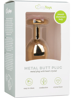 EasyToys: Metal Butt Plug No. 7 with Heart, medium, gull/rosa