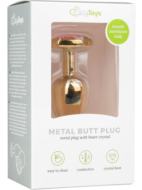 EasyToys: Metal Butt Plug No. 3 with Heart, small, gull/rosa