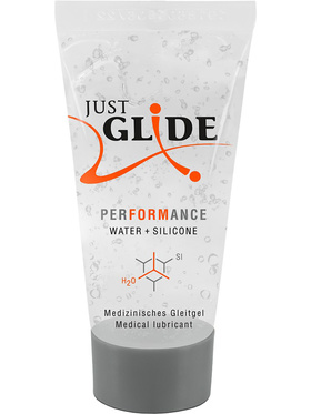 Just Glide: Performance, Vann- och Silikonbasert Glidemiddel, 20 ml