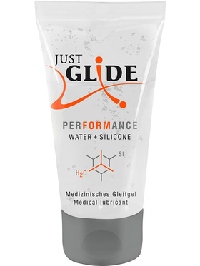 Just Glide: Performance, Vann- och Silikonbasert Glidemiddel, 50 ml