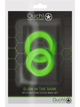 Ouch! Glow in the Dark: Silicone Cock Ring Set, 2 stk