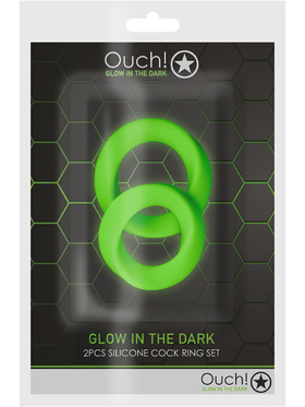 Ouch! Glow in the Dark: Silicone Cock Ring Set, 2 stk