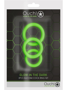 Ouch! Glow in the Dark: Silicone Cock Ring Set, 3 stk