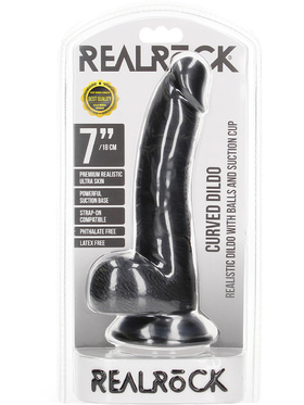 RealRock: Curved Realistic Dildo with Balls, 18 cm, svart