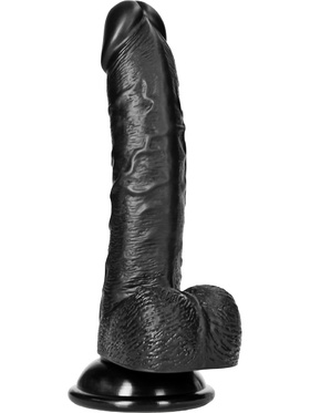 RealRock: Curved Realistic Dildo with Balls, 18 cm, svart