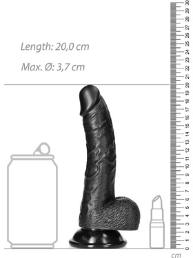 RealRock: Curved Realistic Dildo with Balls, 18 cm, svart