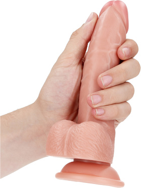 RealRock: Curved Realistic Dildo with Balls, 18 cm, lys