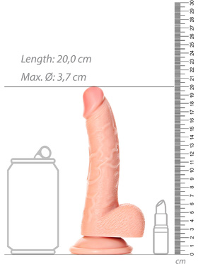 RealRock: Curved Realistic Dildo with Balls, 18 cm, lys