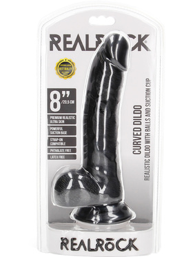RealRock: Curved Realistic Dildo with Balls, 20.5 cm, svart