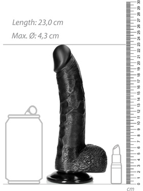 RealRock: Curved Realistic Dildo with Balls, 20.5 cm, svart