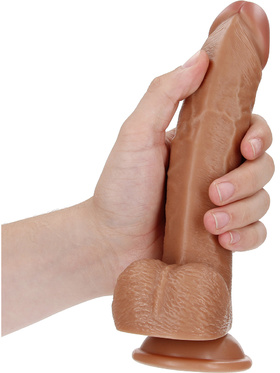 RealRock: Curved Realistic Dildo with Balls, 20.5 cm, lysebrun