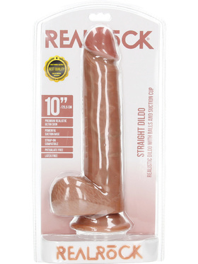 RealRock: Straight Realistic Dildo with Balls, 25.5 cm, lysebrun
