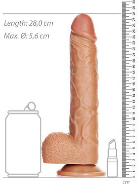 RealRock: Straight Realistic Dildo with Balls, 25.5 cm, lysebrun