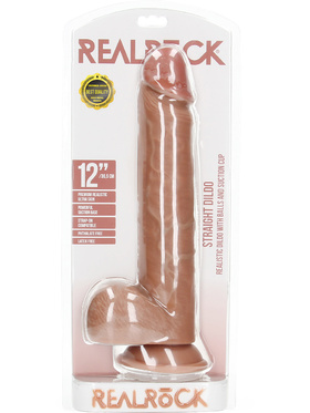 RealRock: Straight Realistic Dildo with Balls, 30.5 cm, lysebrun