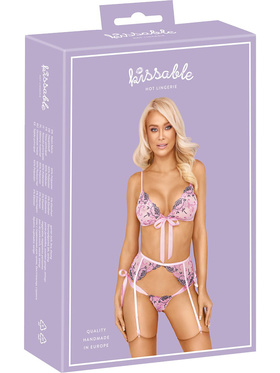 Kissable: 3-delt Sett Undertøy med Roser, rosa
