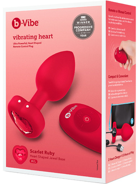 B-Vibe: Vibrating Heart, Remote Control Plug, rød