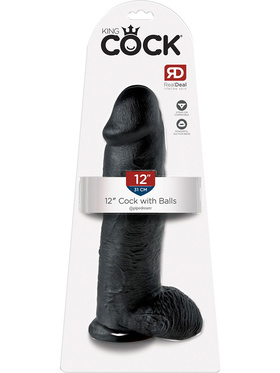 King Cock: Realistic Dildo with Balls, 31 cm, svart