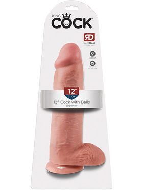 King Cock: Realistic Dildo with Balls, 31 cm, lys