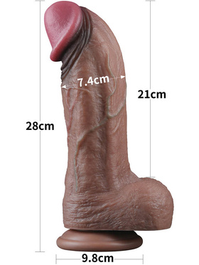 LoveToy: Dual-Layered Silicone XXL Cock, 28 cm, mørk