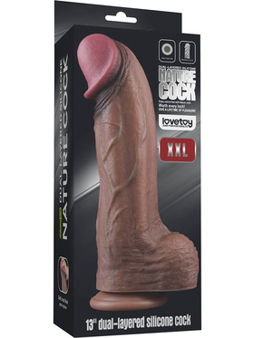 LoveToy: Dual-Layered Silicone XXL Cock, 33 cm, mørk