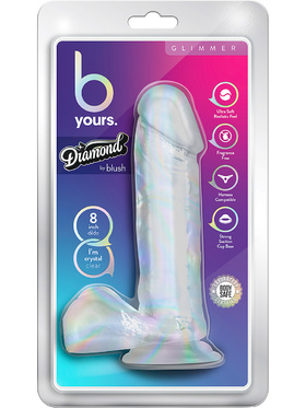 B Yours: Diamond Glimmer Dildo, 20 cm, gjennomsiktig