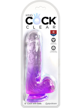 King Cock Clear: Dildo with Balls, 18 cm, lilla 