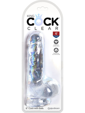 King Cock Clear: Dildo with Balls, 18 cm, gjennomsiktig
