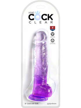 King Cock Clear: Dildo with Balls, 22 cm, lilla