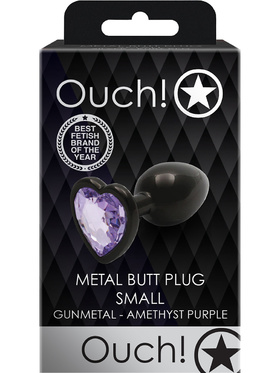 Ouch!: Heart Gem Metal Butt Plug, small, grå