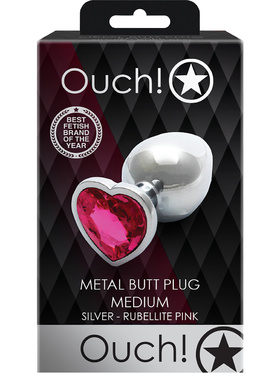 Ouch!: Heart Gem Metal Butt Plug, medium, sølv