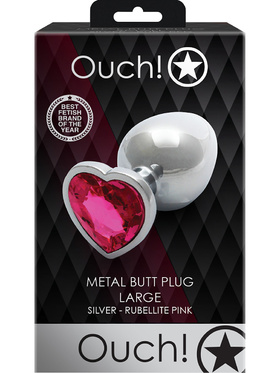 Ouch!: Heart Gem Metal Butt Plug, large, sølv
