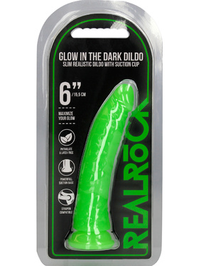 RealRock: Glow in the Dark Realistic Dildo, 15.5 cm, grønn