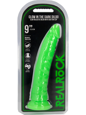 RealRock: Glow in the Dark Realistic Dildo, 22.5 cm, grønn