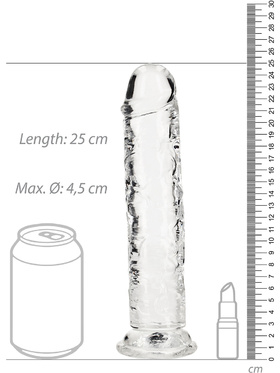 RealRock: Crystal Clear Straight Realistic Dildo, 23 cm, gjennomsiktig