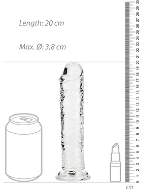 RealRock: Crystal Clear Straight Realistic Dildo, 18 cm, gjennomsiktig